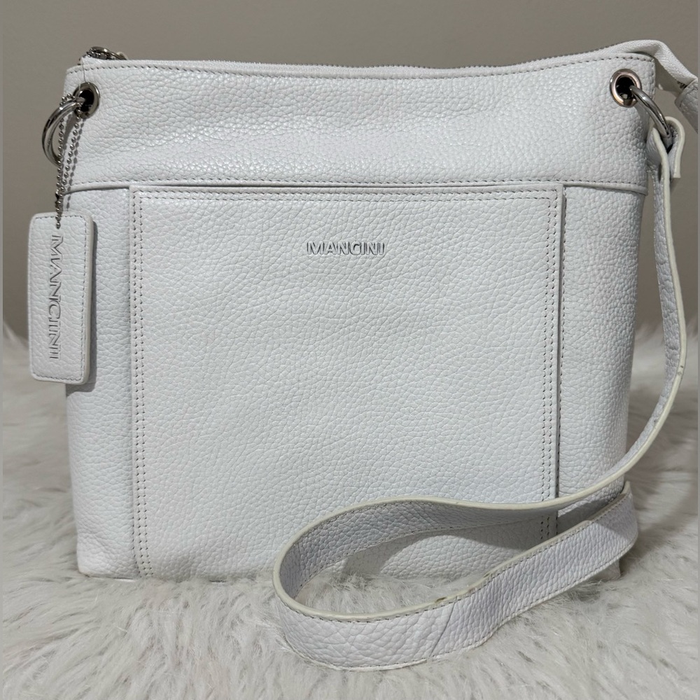 Mancini Trish Pebble Leather Crossbody Handbag with Organizer Bright White NWT